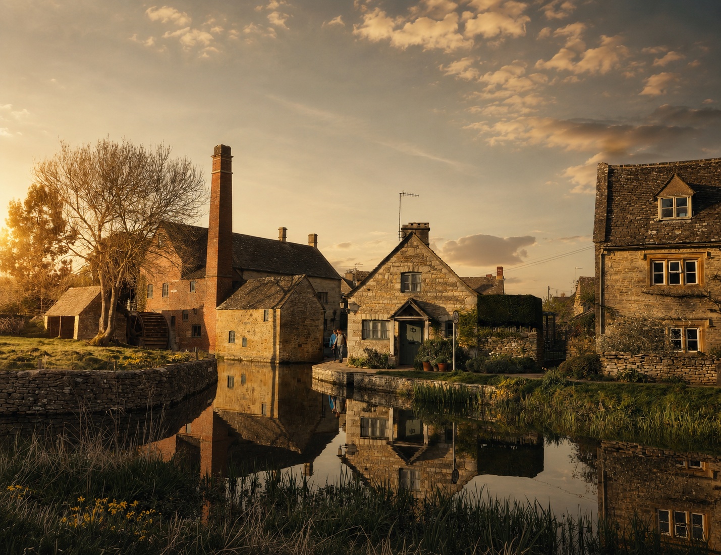 Fine line illustration of an old Staffordshire mill